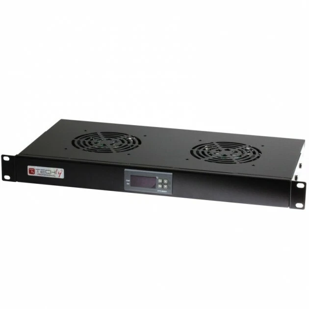 Gruppo 2 Ventole 1U  per armadi rack 19'' con Termostato LED Nero - Immagine 1 di 1