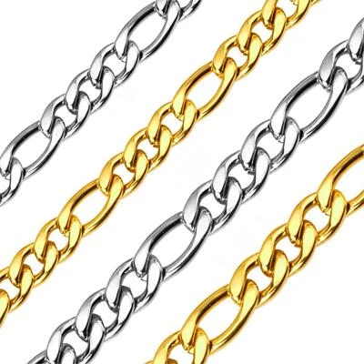 Collana Uomo Argento Acciaio Catena Figaro 5 MM 750 Oro Bianco Placcato K2915-2 - Immagine 1 di 4