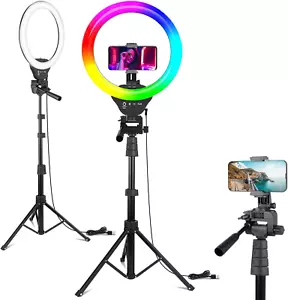 12" RGB Ring Light with Tripod Stand and Phone Holder, Selfie LED Lighting with  - Picture 1 of 7