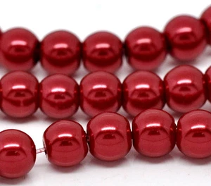 Red Glass Pearl Round Beads 8mm, 1  16" Strand of Approx. 55 Beads, US Seller - Picture 1 of 3