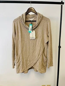 Magnolia Grace Paedia Tulip Hem Cowl Neck French Terry Knit Top Tan XLP - Picture 1 of 3