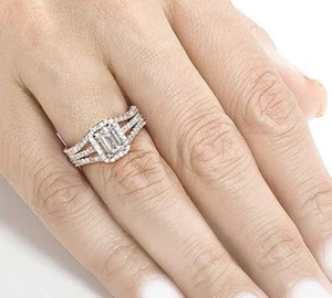 2.25 Carat Emerald Cut Diamond Bridal Ring Set GIA Certified 18k White Gold - Picture 1 of 3