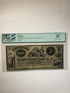 Merchants’ Bank Of South Carolina Cheraw SC $5 1858 Very Fine - Picture 1 of 2