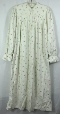 Vintage Flannel Nightgown Ditsy Floral Lace Trim M Cotton Night Dress Adonna - Image 1 of 4