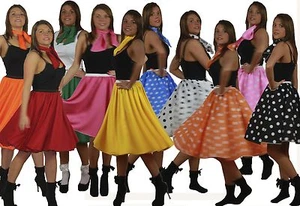 Adults Full Circle Rock & Roll Skirt & Neck Scarf Set 1950's Women's Fancy Dress - Picture 1 of 28