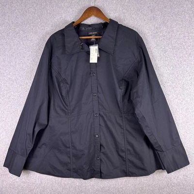 Top Lane Bryant Mujer 26/28 Alto Negro Abotonado Plisado Manga Larga Informal Nuevo con Etiquetas Foto 1 de 4