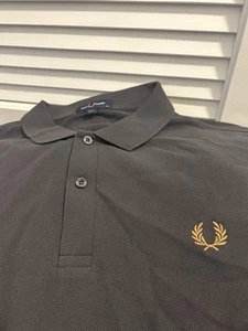 Fred Perry Men's Cotton Long Sleeve Tennis Shirt M6006 Gray Gold V07 XL - Picture 1 of 6