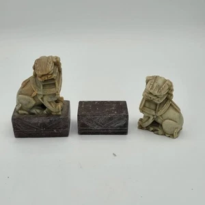 Vintage Pair of Foo Lion Dogs Carved in Soap Stone - Picture 1 of 11