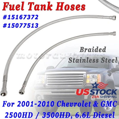 Pair Fuel Tank Hoses For GMC Sierra 2500HD 3500HD 2001-10 6.6L Duramax Stainless Foto 1 de 4