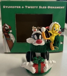 Vintage Warner Bros. Sylvester & Tweety Sled Ornament Peace On Earth Pre-Owned - Picture 1 of 7