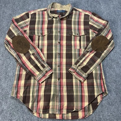 Camisa polo Ralph Lauren multicolorida xadrez camurça cotovelo remendos dois bolsos masculina G - Imagem 1 de 4