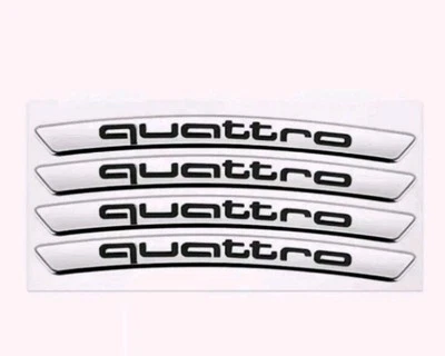 4 x S Quattro Emblem Logo 3d Felgen Aufkleber Sticker 90mm x 7,5mm Silber NEW - Bild 1 von 3