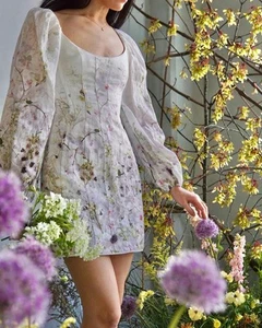 Zimmermann Leinenkleid Mini Corsage Schnürung Lace Up Weiß 1 Floral Blumen Kleid - Bild 1 von 8