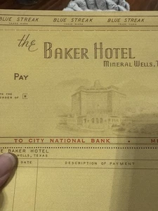 Vintage unbenutzt Scheck Bäcker Hotel Mineral Brunnen Texas - Bild 1 von 8
