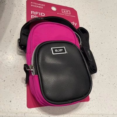 Sarah Jessica Parker Crossbody Phone Bag Candy Pink/Black 28” Strap - Image 1 of 2