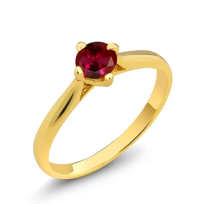 0.60 Ct Round Red Created Ruby Brass Yellow Gold Plated Brass Ring for Women - Image 1 of 2