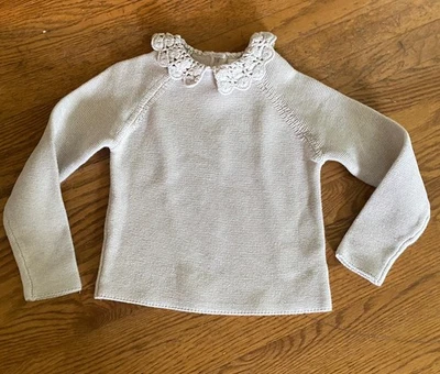 Beige Next Knit Sweater Girls Size 5/6 Crochet Collar Modest Cottage Fairy - Image 1 of 4