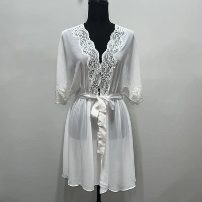 Seductivewear Cinema Etoile Sheer White Bridal Robe with Lace Size L - Image 1 of 4