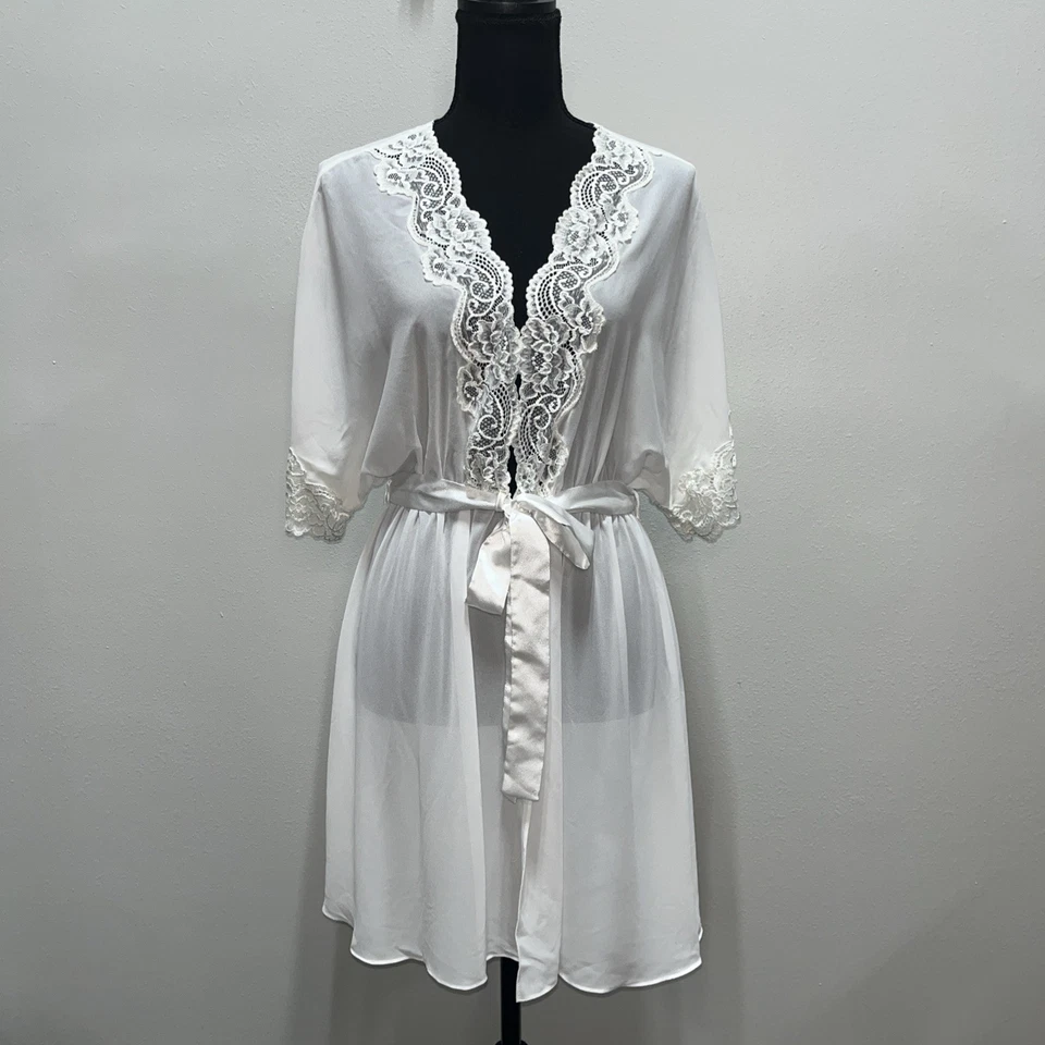 Seductivewear Cinema Etoile Sheer White Bridal Robe with Lace Size L - Image 1 of 4