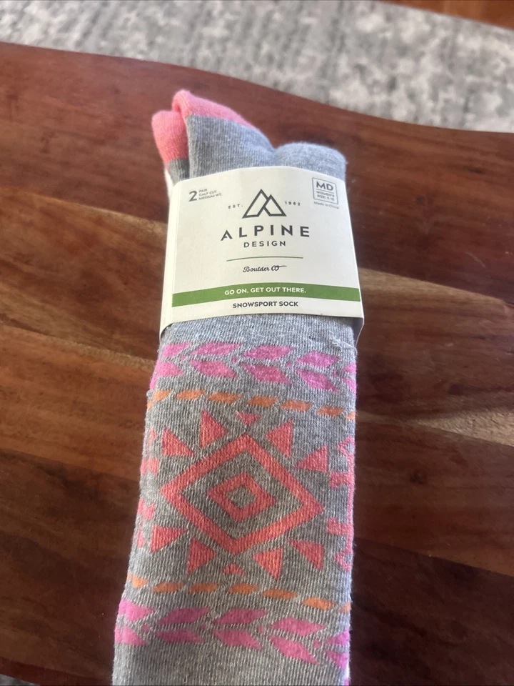 Calcetines deportivos de nieve con diseño alpino para niñas - Paquete de 2 - Talla mediana 5-10 Foto 1 de 4