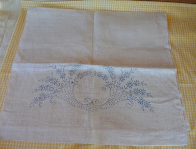 1 Stamped 100” Pure Linen Dresser Chair Back Cover Embroider Flowers Made Poland - Image 1 of 4