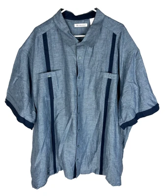 Camisa Cubavera Para Hombre 4X Panel Abotonado Cuello Campamento Rayas Azul 2 Bolsillos Foto 1 de 4