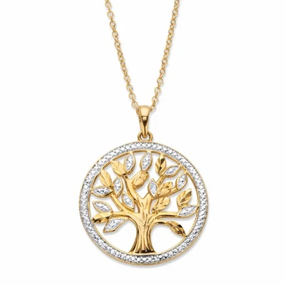 Collar Colgante Árbol de la Vida Plata Chapado en Oro Dos Tonos Acento Diamante 18" Foto 1 de 3