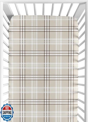 Простыни на резинке для детской кроватки Sweet Jojo Designs (коричневые клетчатые) для мальчиков или мальчиков - Изображение 1 из 4