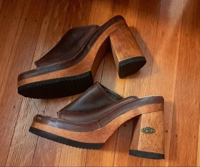 Vintage Y2K Bongo Leather Platform Mules Brown  - Image 1 of 4