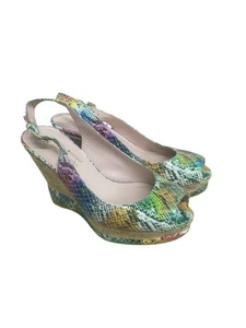 Russell and Bromley Stuart Weitzman Multi Coloured Slingback Wedges Uk Size 3  - Picture 1 of 7