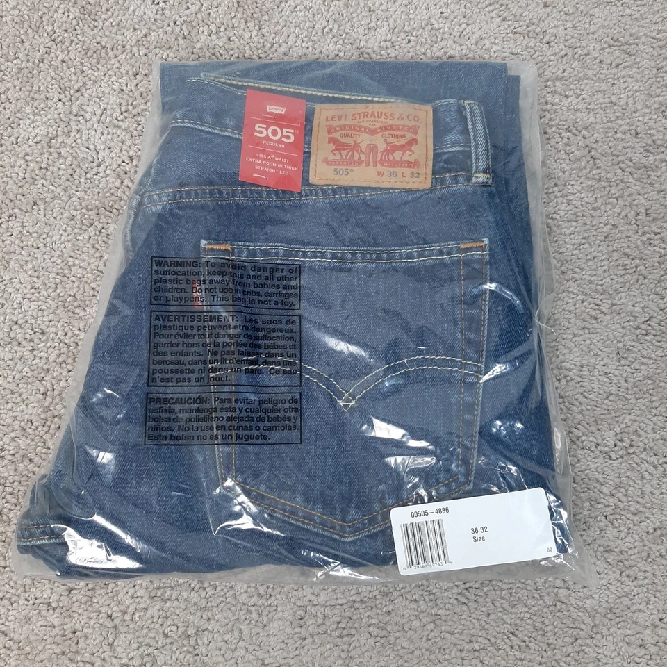 Levi's Men's 505 Regular Fit Jean, Dark Stonewash, 36Wx32L