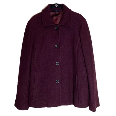 Abrigo para mujer Lands End mezcla de lana talla 12 borgoña Foto 1 de 4