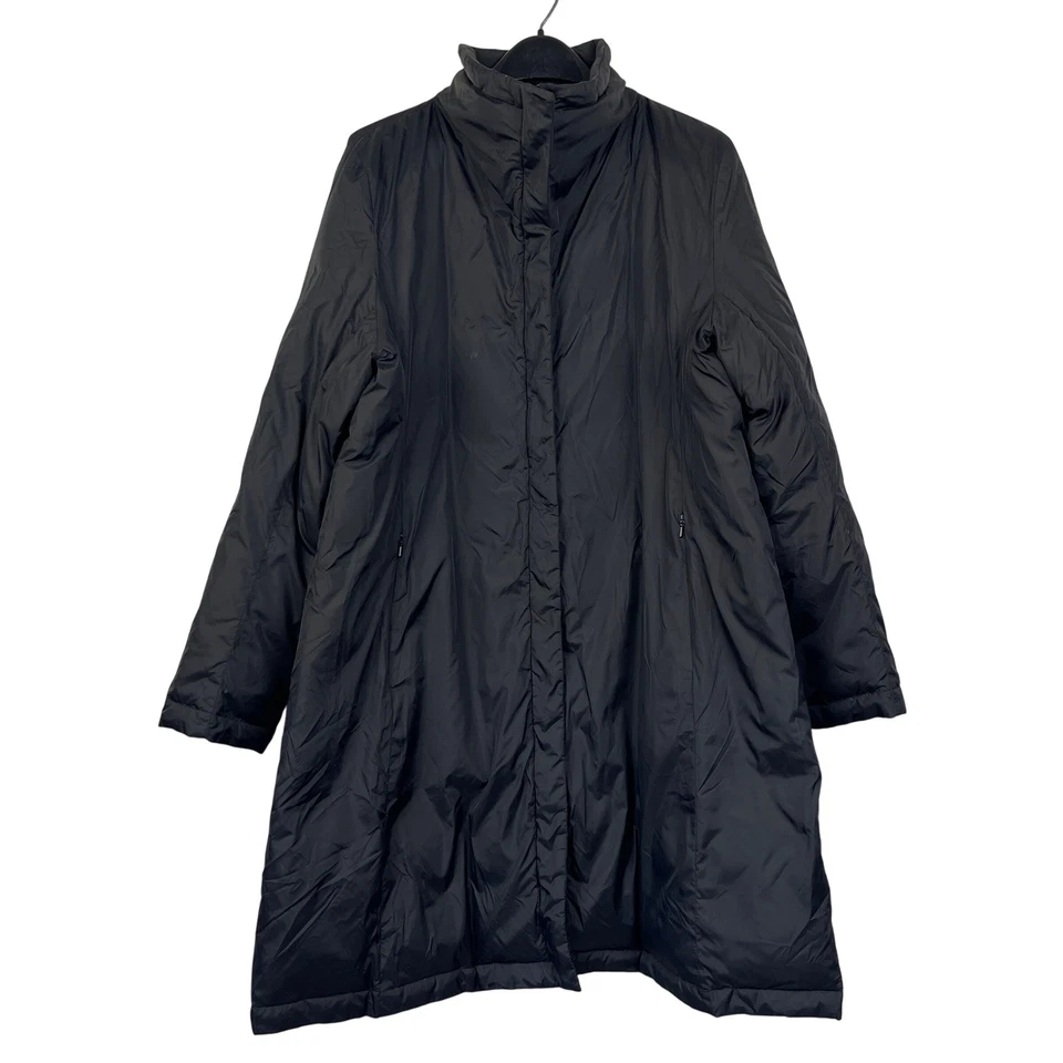 Abrigo acolchado Eileen Fisher para mujer L cálido invierno largo negro cremallera completa + broches de presión Foto 1 de 4