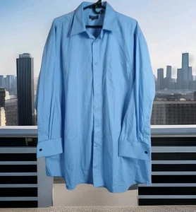 Camicia elegante uomo italiana blu cielo sartoriale husky TG 18- 58"petto 35"L polsino francese - Foto 1 di 6