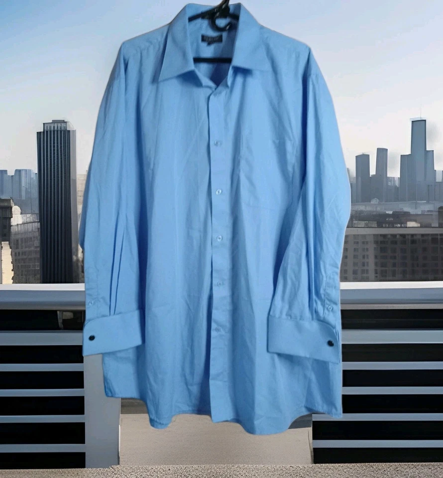 Camisa de vestir italiana azul cielo para hombre Husky a medida talla 18-58" pecho 35" L puño francés Foto 1 de 4
