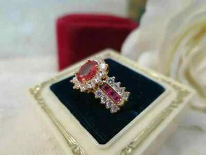 2.50CT Lab Created Oval Cut Ruby/Diamond Engagement Ring 14k Yellow Gold Over - Picture 1 of 6