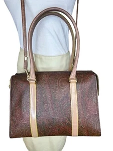 ETRO paisley 2-way shoulder crossbody bag handbag leather pvc boston zipper vtg - Picture 1 of 24