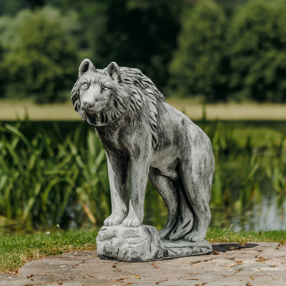 Wolf Wölfe Rudel Steinfigur H.82 cm 95 x 30 cm Grau 125 kg Beton frostsicher - Bild 1 von 4