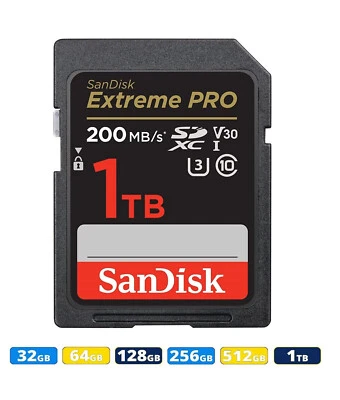Sandisk Extreme Pro SD Card 64GB 128GB 256GB 512GB 1TB Memory Card Canon Nikon - Image 1 of 3