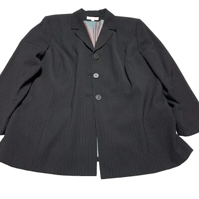 Larry Levine Dressbarn Women’s Size 22W Black Pin Stripe Long Blazer Lined - Image 1 of 4