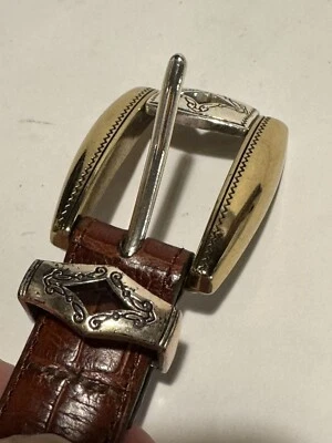 Cinturón de cuero Brighton Western Conchos plateado y dorado talla M/L 32 9A307 vintage Foto 1 de 4