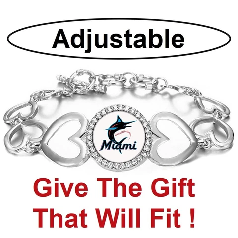 Miami Marlins Women's Silver Adjustable Heart Bracelet w Gift Pkg D27 Cover