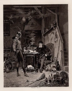 PRINCE KING INTERIOR - Detailed Alchemy Temptation Scene 1894 Antique Engraving - Picture 1 of 2