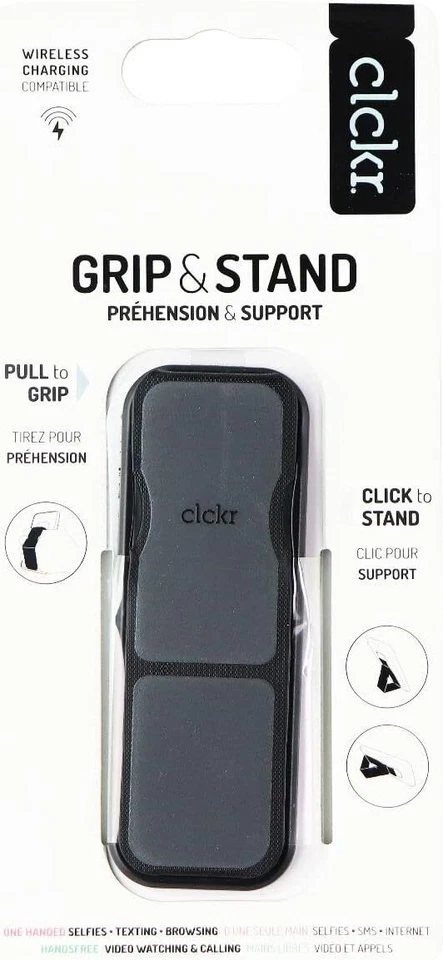Empuñadura y soporte para teléfono CLCKR para teléfonos, tabletas y más - negro Foto 1 de 1