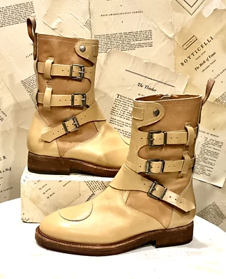 Bota Free People We The Free Dusty Hebilla Cremallera Cuero Natural Tostado 39/9 NUEVA Foto 1 de 4