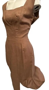 Vtg 50s 1950s Adele Simpson Wiggle tan brown Pencil dress S 4 6 Talon Zipper - Picture 1 of 10
