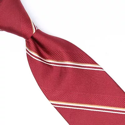Gravata de seda masculina Oxxford Clothes listra de cobre branca vermelha tecido gravata texturizada EUA - Imagem 1 de 4