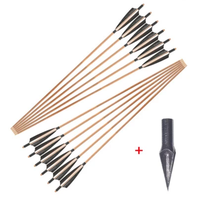 32" Bamboo Arrows Hunting Tips 5" Feather Traditional Bow Hunting Archery Target - Image 1 of 4