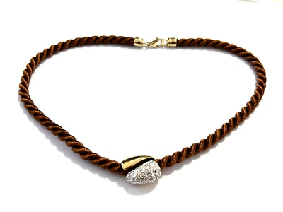 PL Pierre Lang Collier Kordel Kette braun Anhänger Hülse gold  Kristall Stein - Bild 1 von 4