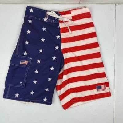 Traje de baño para hombre pantalones cortos medianos rojo azul bandera americana bañador carga existente Foto 1 de 4